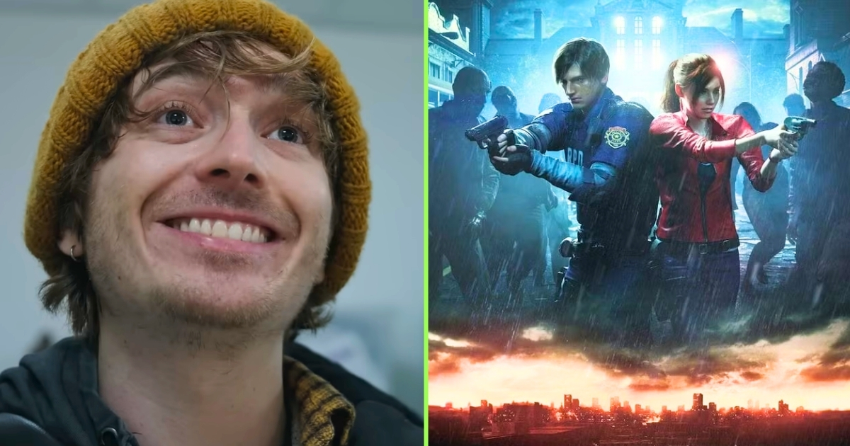 Bryan (Austin Abrams) in Resident Evil and the cover for Resident Evil 2