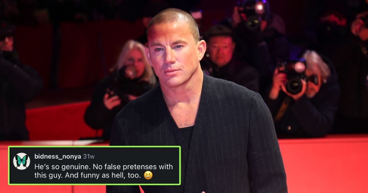 Channing Tatum and screenshot of message from Instagram account Nonya Bidness