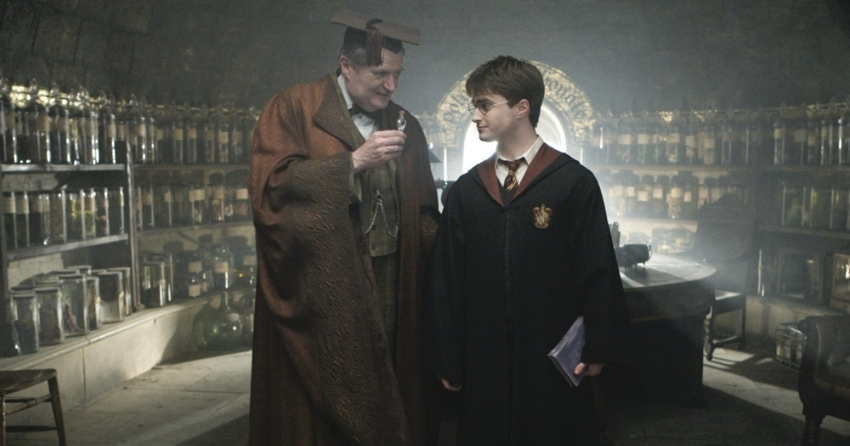 Professor Horace Slughorn and Harry Potter in Harry Potter and the Half-Blood Prince