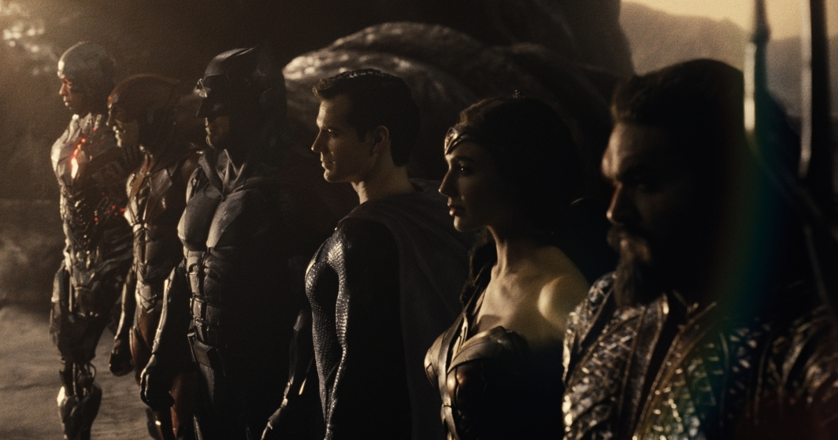 Ray Fisher (Cyborg / Victor Stone), Ezra Miller (The Flash / Barry Allen), Ben Affleck (Batman / Bruce Wayne), Henry Cavill (Superman / Clark Kent), Gal Gadot (Diana Prince / Wonder Woman), Jason Momoa (Aquaman / Arthur Curry)